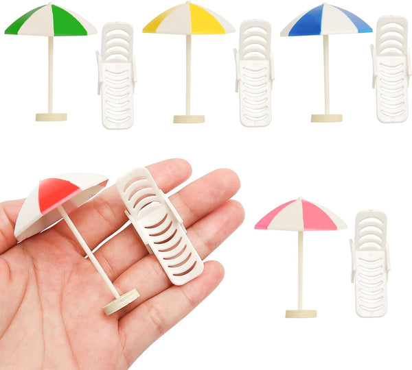 Set of 5 Mini Beach Umbrella Dollhouse Decor - 6x4cm Ornament Plastic Miniature Sunshade with Base for DIY