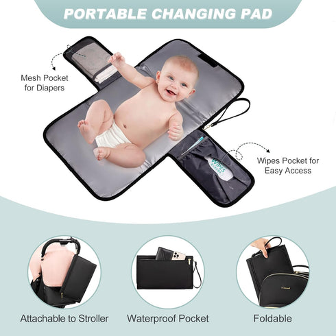 Backpack, Lozenge-Black LOVEVOOK Diaper Bag Quilted Baby Bag with Changing Pad & Pacifier Holder, Waterproof Travel