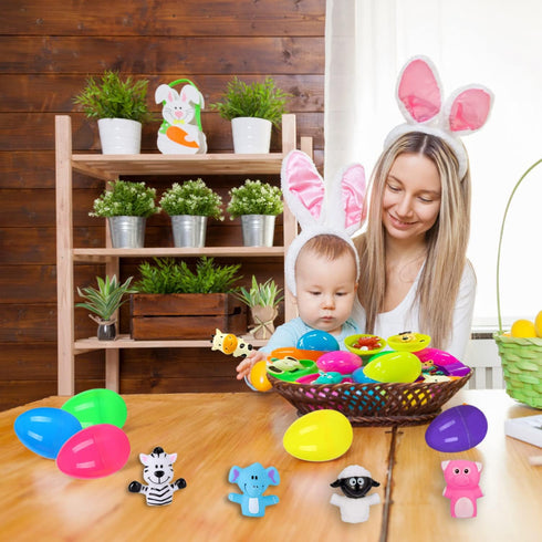 12 Pack Easter Eggs Prefilled with Animal Finger Puppets, Easter Basket Stuffers Plastic Easter Eggs Fillers Surprise