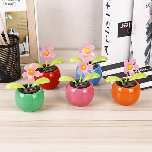 Red Solar Dancing Flower Car Dashboard Decorations, Funny Solar Powered Flower Pot Ornaments for Early Development.