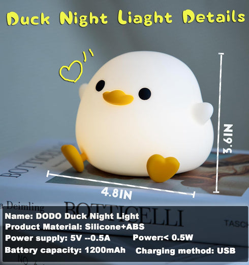 DREAMING MY DREAM Cute Duck Lamp,Do Do Duck Night Light,Silicone Squishy Nursery Bedside Lamp,USB Rechargeable Touch