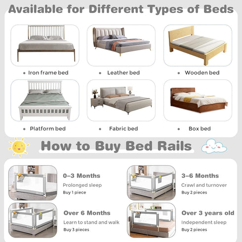 57-in (57 INCH, HONEY JOY Bed Rail for Toddlers, Extra Long, Portable Safety Bed Guardrail w/Side Pocket, Baby Bed Rail