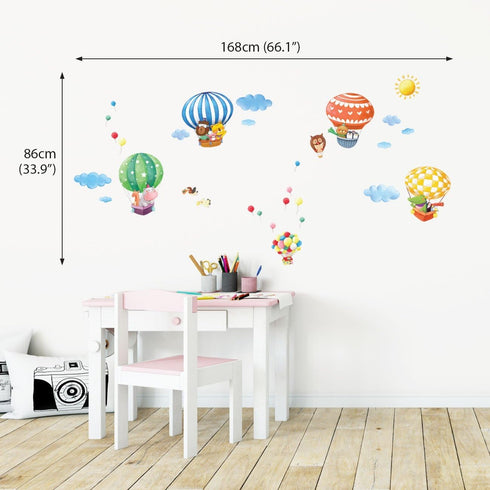 DECOWALL DA-1406B Animal Hot Air Balloons Wall Stickers, Peel and Stick Removable Decals for Kids Nursery Bedroom Décor