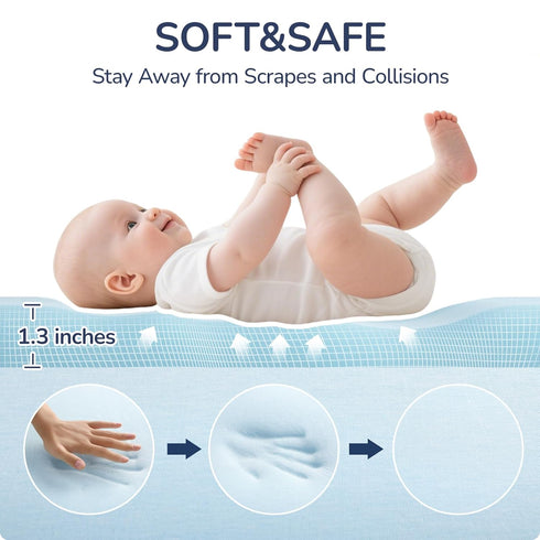 Floor,50"x50" Mat,1.3'' Baby Play Mat for Vegan Leather Playpen Thick Memory Foam Padded Play Mat,Cushioned