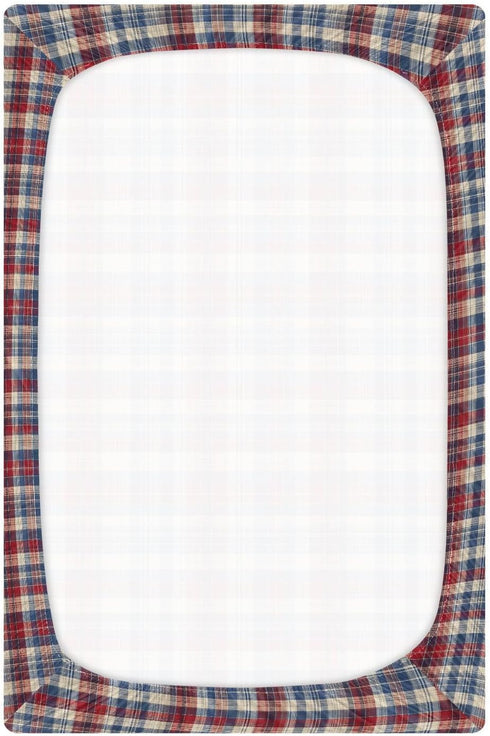 Vdsrup 39 27 5In Crib Sheets for Boys Girl Red Blue Beige Plaid Neutral Mini Crib Mattress Sheets Fitted, Toddler Baby