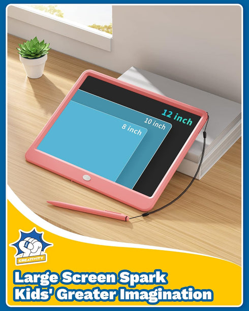 TEKFUN 12in LCD Writing Tablet for Girls, Erasable Doodle Board with Stylus, Mess Free Coloring Travel Toys for 3-7