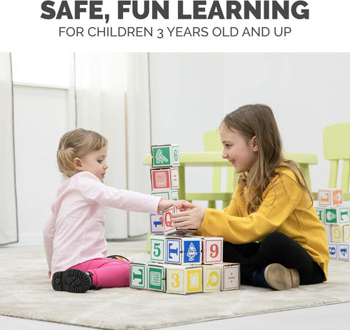 Bankers Box at Play Cardboard ABC/123 Building Learning Blocks, 50 Pack, 3"x 3" Blocks for Kids