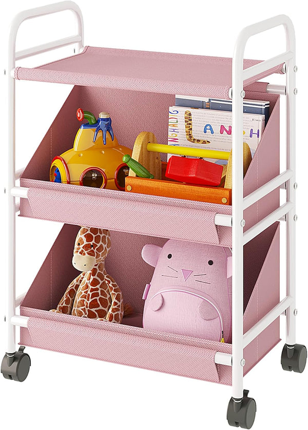 Buzowruil Utility Rolling Fabric Storage Rack Trolley Toy Cart Trolley with 2