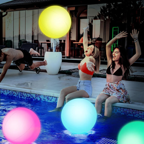 3 Otters 3PCS Light Up Beach Balls, 16" Glow Pool Balls with Remote Control for Kids Summer Parties