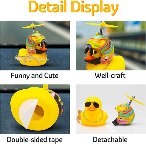 wonuu Rubber Duck Car Ornaments, Cool Yellow Duck Dashboard Decorations with Squeaky Glasses and Propeller Helmet