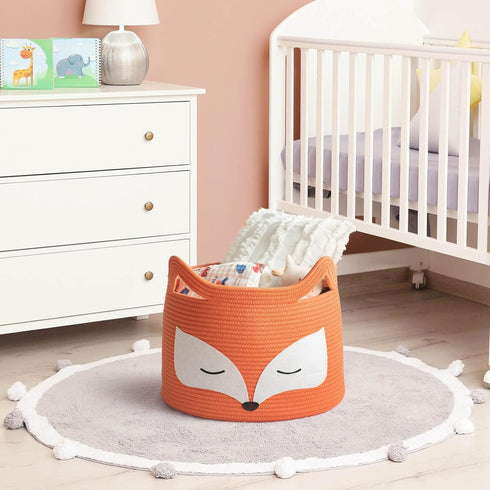 Showers-15.7"L 11.8"H, Fox Decor Basket, Nursery Basket for Baby Clothes, Toys, Laundry, Blanket, Cute Animal Storage