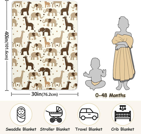 KICPOAY Brown Giraffe Elephants Baby Swaddle Blanket for Boys and Girls, Muslin Baby Receiving Swaddle Blanket, Soft