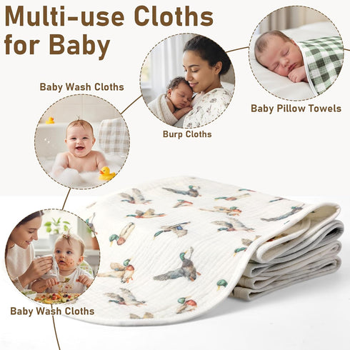 Hahafelt 4 100% 22'' 10" 2-in-1 Set Pcs Mallard Duck Baby Burp Cloths Cotton Absorbent & Soft Burping Cloth Large x