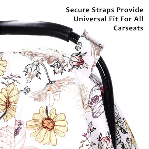Floral Baby Car Seat Canopy Soft Plush Dotted Backing Baby Car Seat Cover Girls, Infant Carseat Canopy, Stretchy Multi
