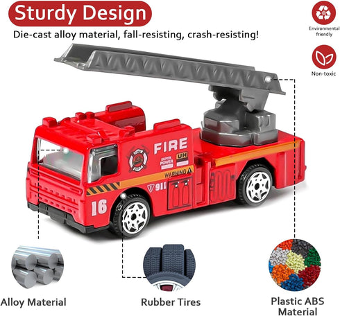 6 Playsets 4 5 6 7 8 9 10 11 12 Fire Truck Toy for Boys, Pcs Diecast Car Fire Truck, Helicopter,Ladder Truck, Fire