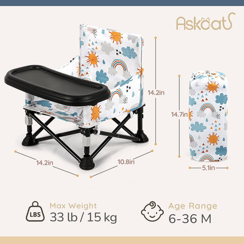 6-36 Toddler Booster Seat for Kitchen Chair & Travel - Portable Foldable with Removable Tray, Baby Camping Chair Months