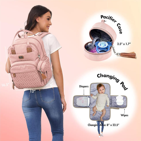 Backpack Pack Dikaslon Diaper Bag with Portable Changing Pad, Pacifier Case and Stroller Straps, Large Unisex Baby Bags