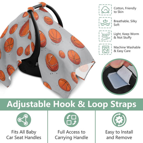 Mazeann Basketballs Sports Grey Car Seat Cover Baby Breathable Soft Infant Carseat Covers Canopies Babies Carrier