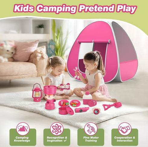 Set Set 3 4 5 6 Kids Camping with Tent - Pop Up Tent, Kids Play Tents Outdoor Toys Camping Tools Gift for Girls Age