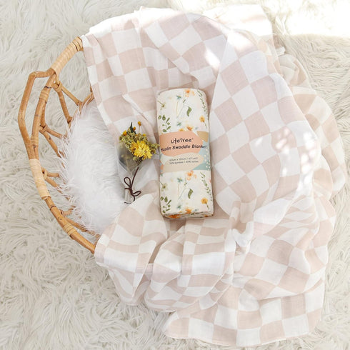 2-Pack 70% 30% (47" 47"), LifeTree Muslin Swaddle Blankets for Baby Girl, Viscose from Bamboo and Cotton Large Swaddle