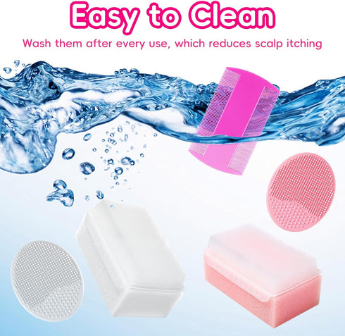 Set 5) Cradle Cap Brush for Babies, Baby Bath Essentials with Silicone Scrubber Bath Sponge Dual-Sided Comb