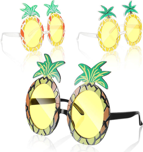 Weewooday 3 Pairs Tropical Pineapple Sunglasses, Novelty Fruit Shape Glasses for Hawaiian Luau Party