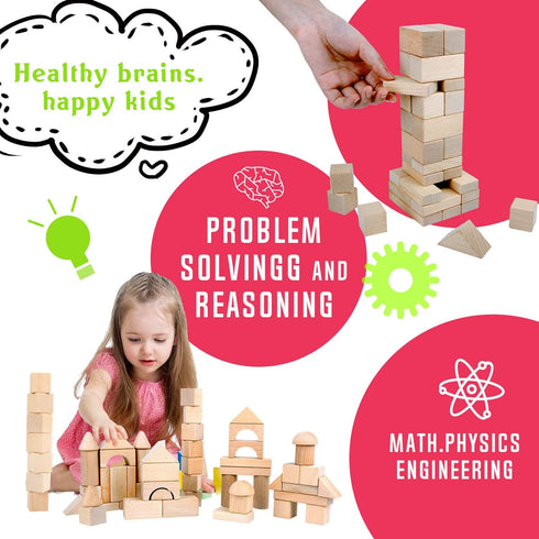 Set Set 3+ Migargle Wooden Building Blocks for Kids - Stacker Stacking Game Construction Toys Preschool Colorful