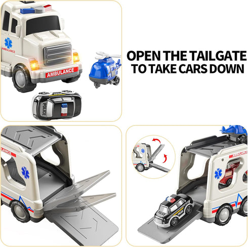 5 Pack 3 4 5 6 3-9 TEMI Ambulance Vehicle Toddler Truck Toys for Year Old Boys, Friction Powered Cars with Toy