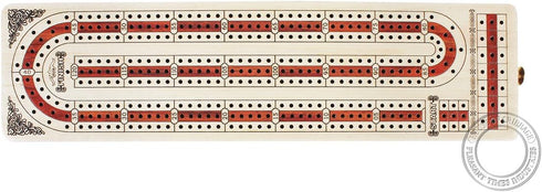Continuous Cribbage Board with Alphabet e Shape Inlaid in Maple and Bloodwood, 12.4" - 3 Tracks, Storage Drawer for