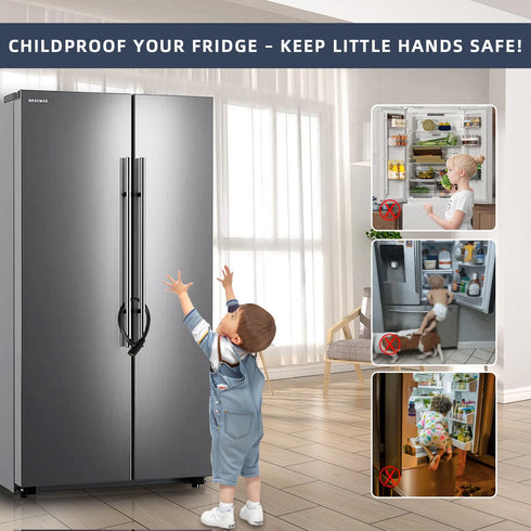 Secure Black Refrigerator Lock with Keys, 19.7" Childproof Cable Lock for French Door Fridge & Cabinet