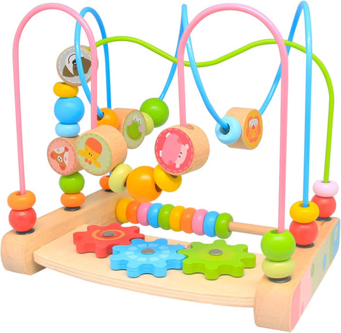 Bead Maze for Babies 6-12 Months, Wooden Educational Abacus Beads Circle, Colorful Roller Coaster Activity Game