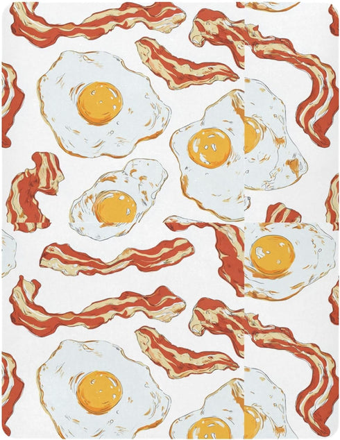 Pigsaly 27x39 Inch Crib Sheets Bright Bacon Tan Strips Fried Egg Baby Sheet for Standard Crib Mattress Boys Girls