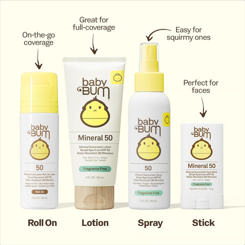 50 0.45 (Pack 2) Baby Bum Mineral Sunscreen Face Stick - SPF - UVA,UVB Face and Body Protection - Fragrance Free Safe
