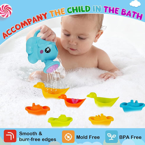 BeneFine Kids,12 Baby Bath Toys for PCS Mold Free Bath Toys for Toddlers with Floating Boats,Watering Can,Floating
