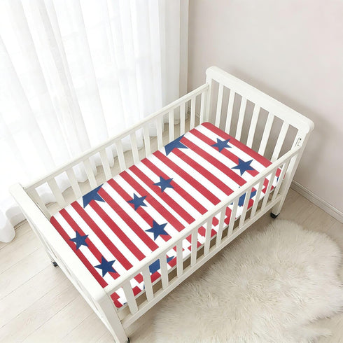 CZXW 52" 28" Vintage American Stars Crib Sheets Fitted x Natural Cotton Soft & Breathable for Baby Crib Mattress