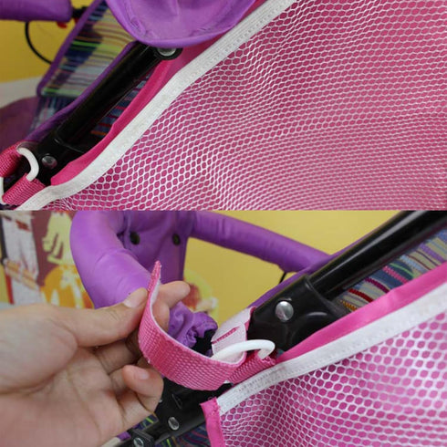 2 Pack Universal Side Sling Stroller Mesh Cargo Net and Organizer, Extra Stroller Storage Space, Non-Slip and Adjustable Straps (Pink) Type-C Convertor