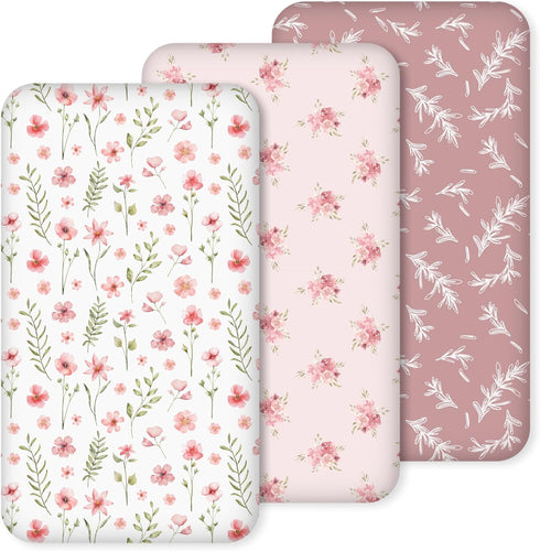 Nap Mat Sheet 47"x24", 3 Pack Pink Floral Baby Crib Sheets Fitted