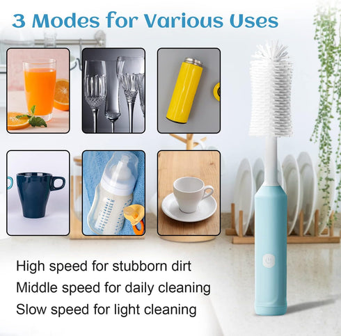 Electric Baby Bottle Brush Cleaner - Rechargeable Silicone Brushes Set with Replaceable Brush Head