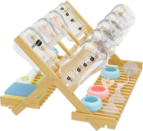 Msoesticc.dl DSVENROLY Baby Bottle Drying Rack Foldable Vertical Bamboo Milk Bottle and Accessories