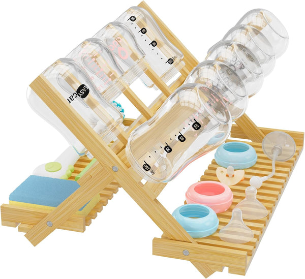 Msoesticc.dl DSVENROLY Baby Bottle Drying Rack Foldable Vertical Bamboo Milk Bottle and Accessories