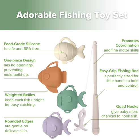 Set, 3-5, 3 haakaa Baby Bath Fishing Toy Mold Free Food Grade Silicone Bathtub Fishing Toy for Toddler & Kids Ages