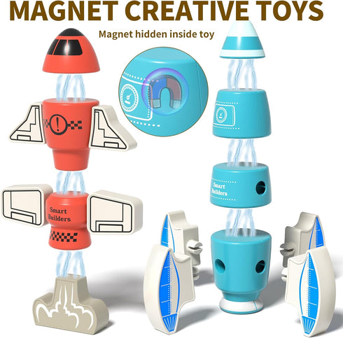 3-5, 33 Playset DIY Magnetic Robot Building Toy for Kids PCS STEM Stacking with Storage Box, Rocket Robot Creative Kit