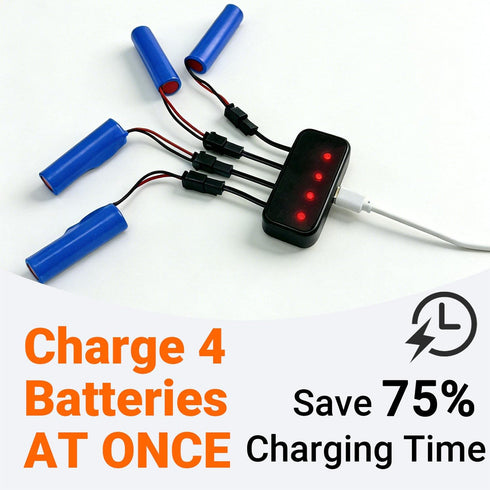 VBILUM 3.7V 1200mAh SM-2P 4-in-1 Li-ion Battery Plug and USB Charger for RC Cars RC Trucks Toy Robots Stunt Cars