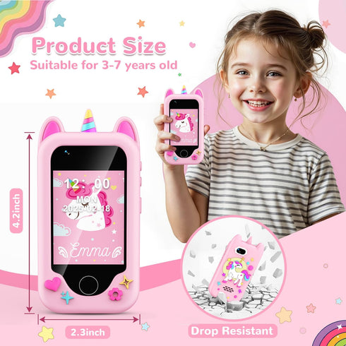 32GB 3-8 Kids Phone Toy, Touchscreen Educational Smart Phone with Camera, Game, Music Player, CardIdeal Valentine's Day