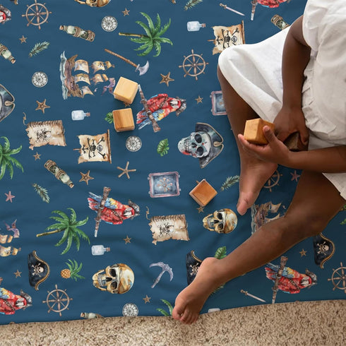 Ocean Pirate Ship Skull Parrot Palm Trees Baby Blanket, Nautical Nursery Receiving Blankets for Boys 30x40