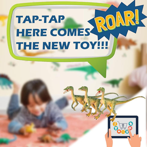 Gemini&Genius 2Pcs Compsognathus Dinosaur Toy Figurines with Moveable Jaw, Realistic Dinos
