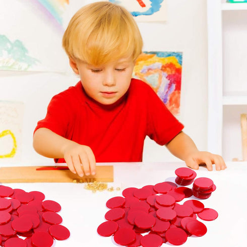 Coopay 300 Pieces Plastic Learning Counters, Bingo Chip Counting Discs for Math Practice and Poker Chips (Red Style 1)