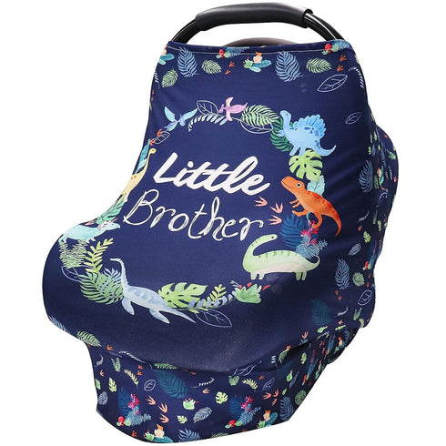 Baby Car Seat Cover for Boys, Little Brother Canopy, Multiuse Nursing Covers, Dinosaur Theme, Ultra-Soft