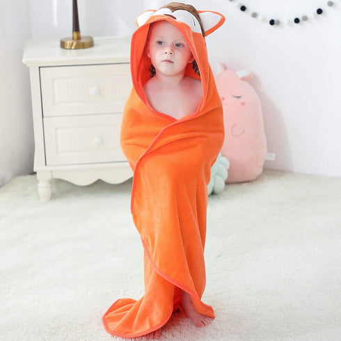 MICHLEY Animal Hooded Baby Towel Washcloth - Premium Cotton Bathrobe for Girls Boys 0-6T (Fox)