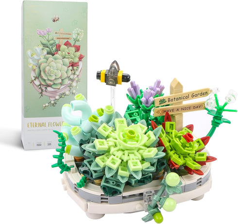 MEIEST Mini Building Blocks Succulent Plant Bonsai Model Set,Creative DIY Simulation Particle Flower